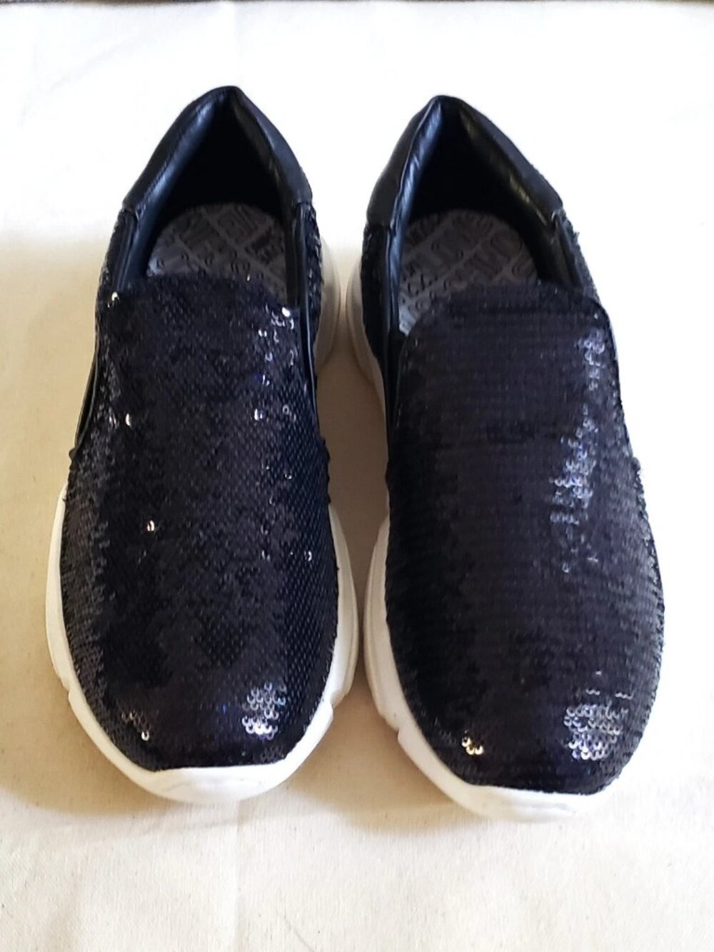 NWB LOVE Moschino Women's Size 8 Slip On Sneakers Sequin Black Shoes Heart - Picture 3 of 10
